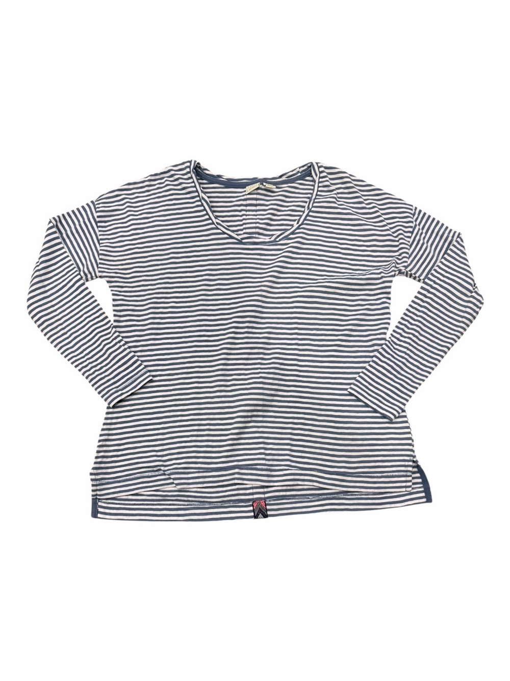 Lucy & Laurel Striped Long-Sleeve Tee - Navy & White with Boho Detail in Back M